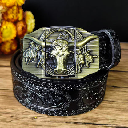 Western Embossed Leather Belt & Lighter Buckle