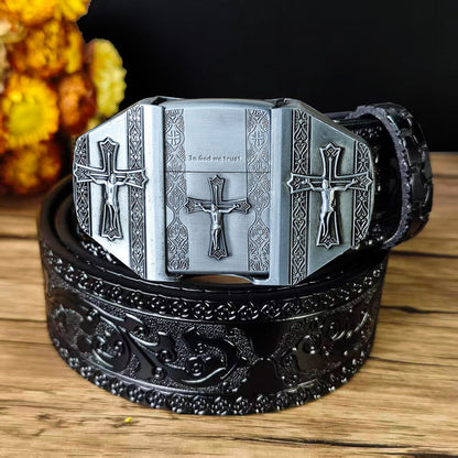 Western Embossed Leather Belt & Lighter Buckle