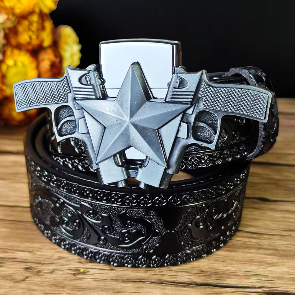 Western Embossed Leather Belt & Lighter Buckle