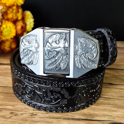 Western Embossed Leather Belt & Lighter Buckle