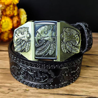 Western Embossed Leather Belt & Lighter Buckle