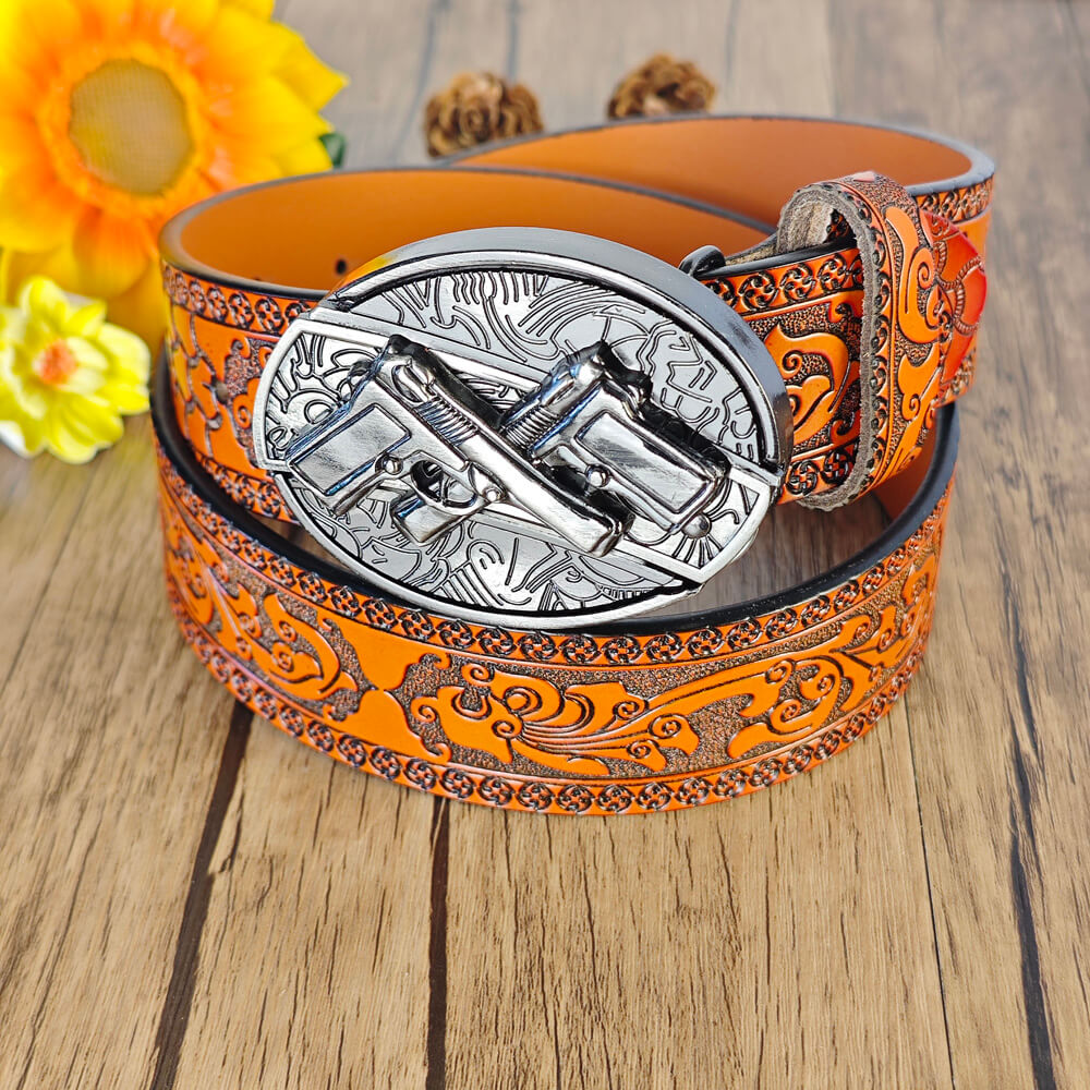 Western Orange geprägter Gürtel mit Gürtelschnalle