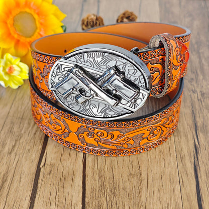 Western Orange geprägter Gürtel mit Gürtelschnalle