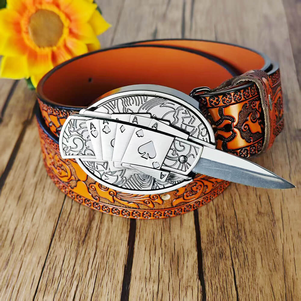 Cinturón con relieve naranja occidental y hebilla