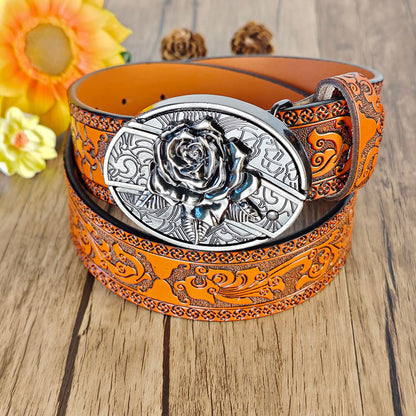 Western Orange geprägter Gürtel mit Gürtelschnalle
