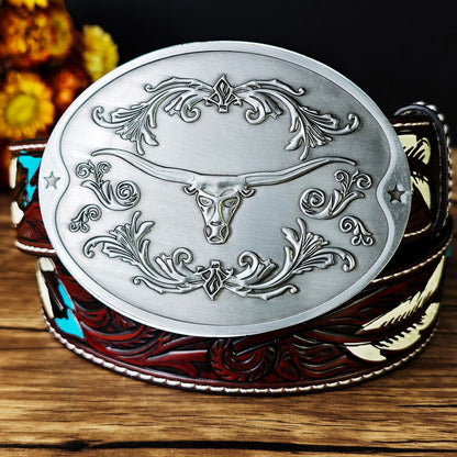 Western Feather Belt with Bull Beer Holder Buckle