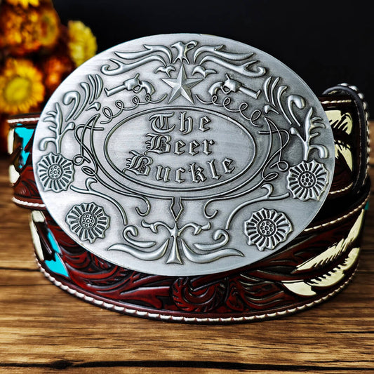 Western Feather Belt With Lucky Star Beer Holder Buckle