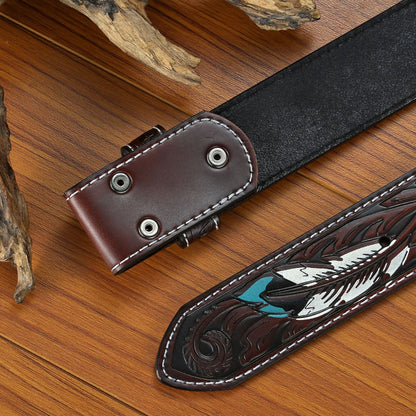 Western Feather Belt With Wolf Rider Beer Holder Buckle