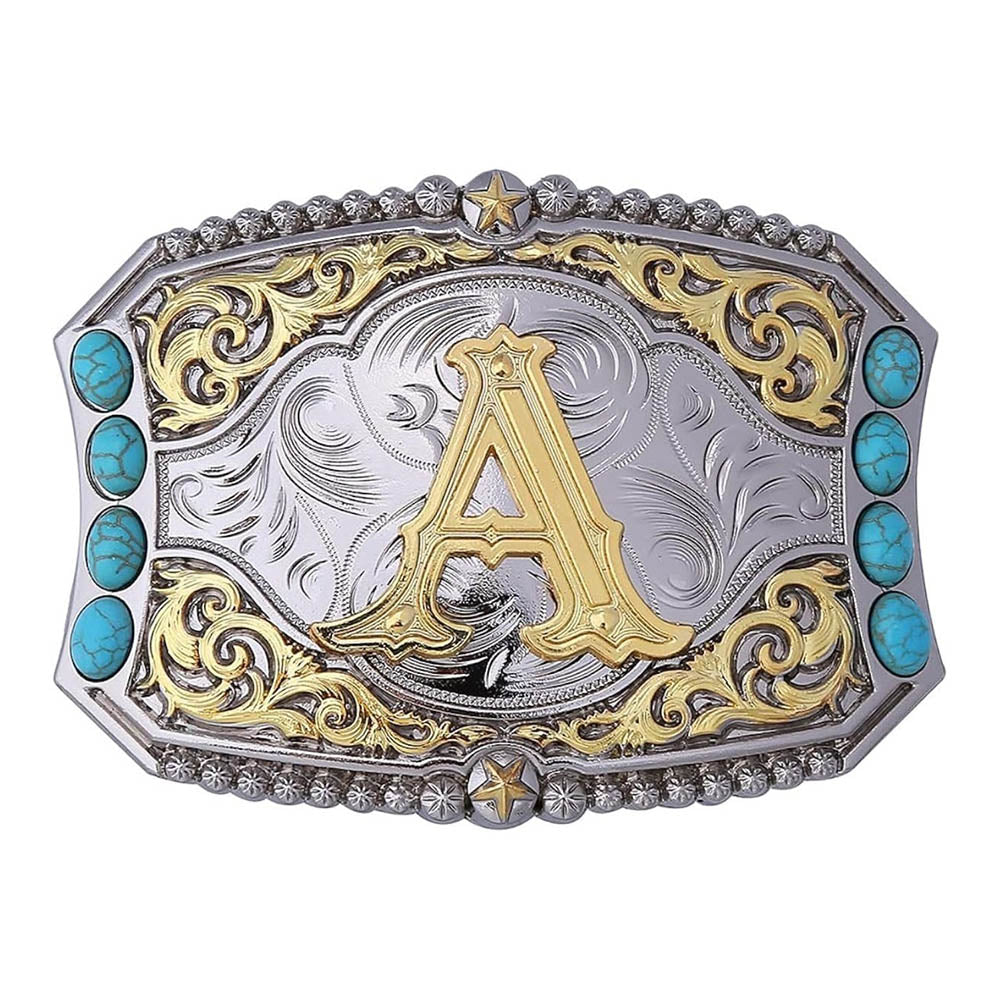Western Turquoise Initial Letter Belt Buckle