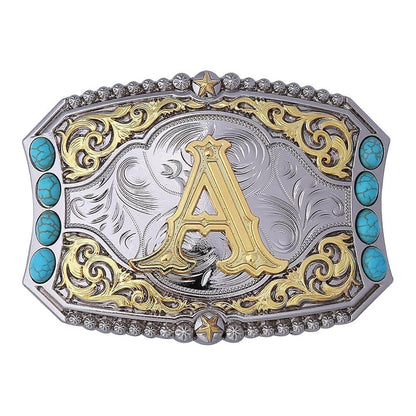 Western Turquoise Initial Letter Belt Buckle