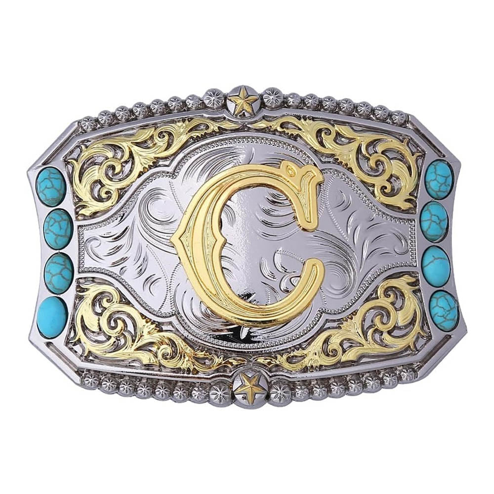 Western Turquoise Initial Letter Belt Buckle