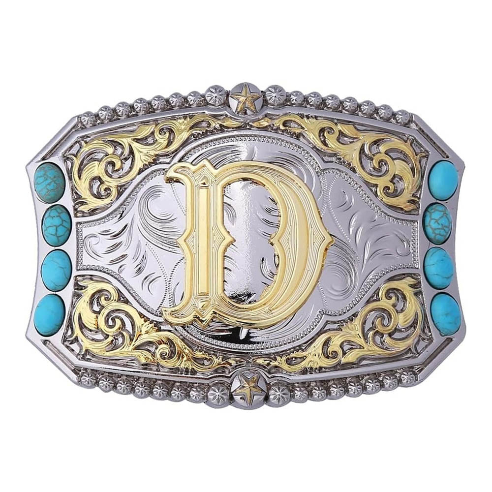 Western Turquoise Initial Letter Belt Buckle