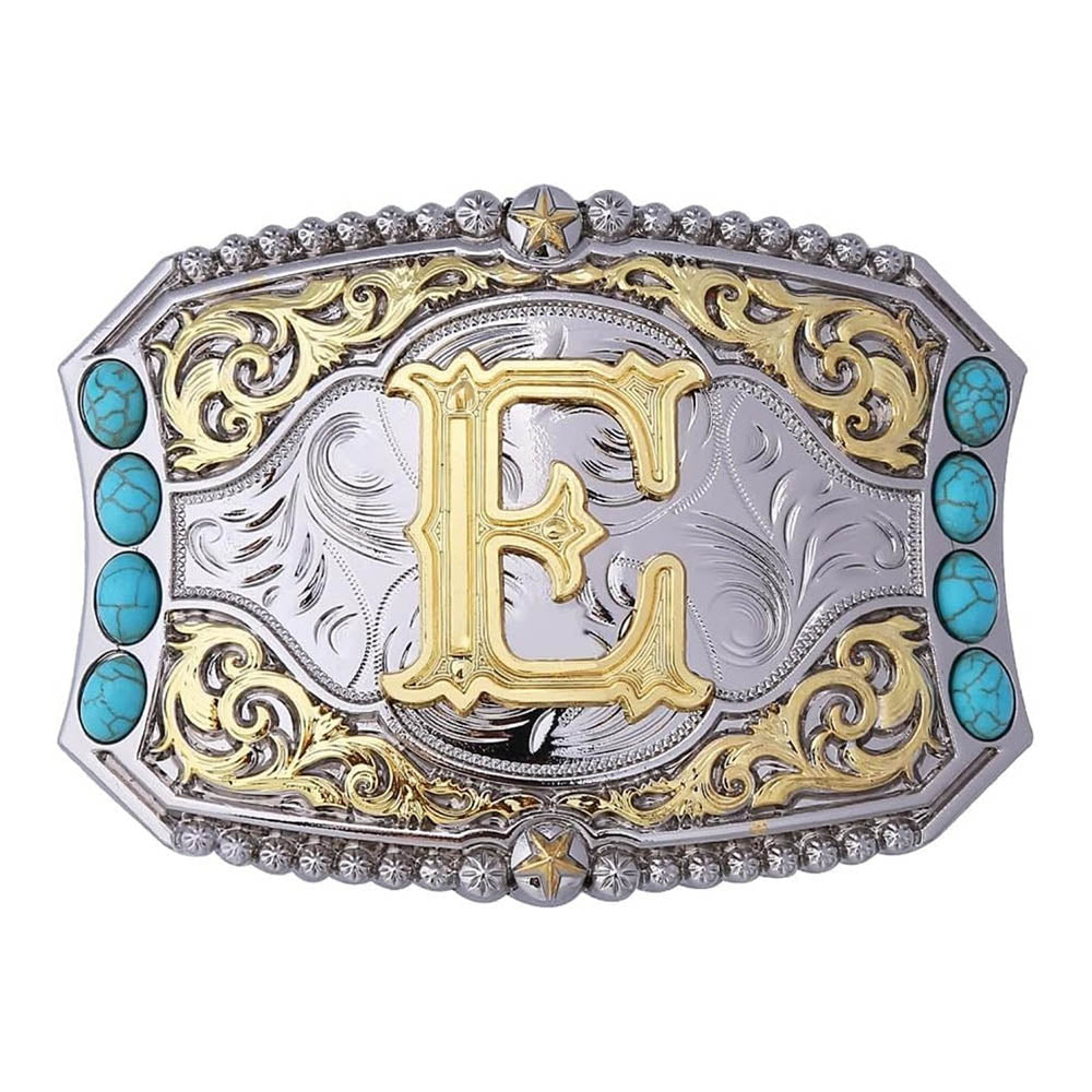 Western Turquoise Initial Letter Belt Buckle