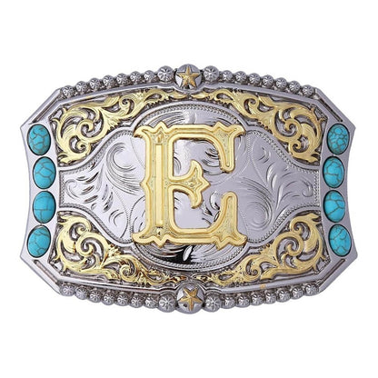 Western Turquoise Initial Letter Belt Buckle