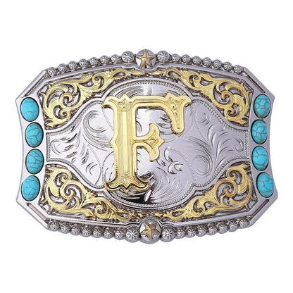 Western Turquoise Initial Letter Belt Buckle