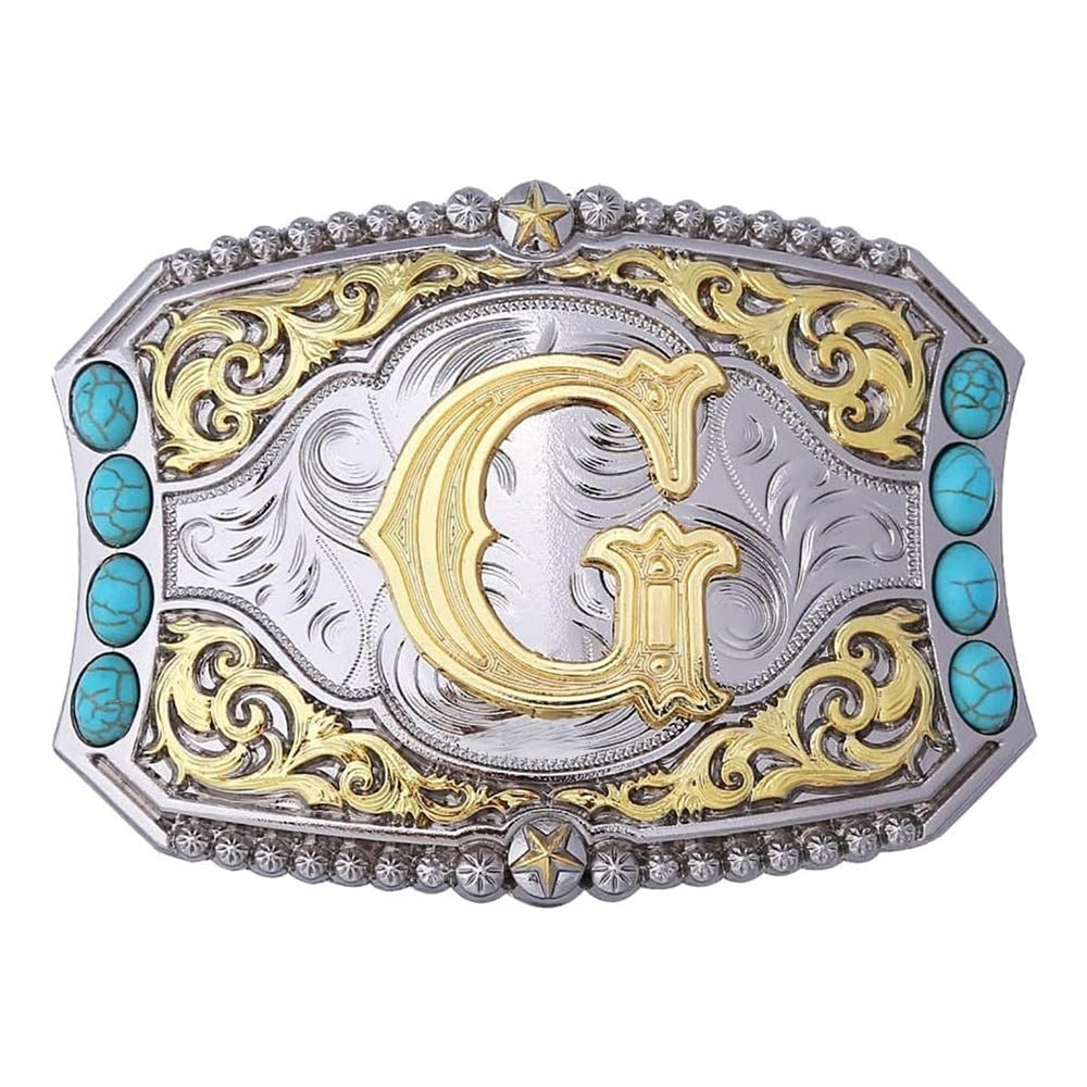 Western Turquoise Initial Letter Belt Buckle
