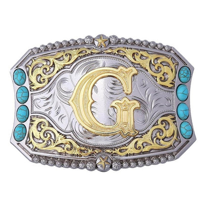 Western Turquoise Initial Letter Belt Buckle