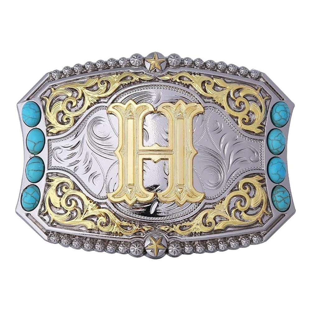 Western Turquoise Initial Letter Belt Buckle