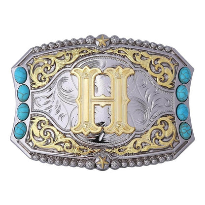 Western Turquoise Initial Letter Belt Buckle