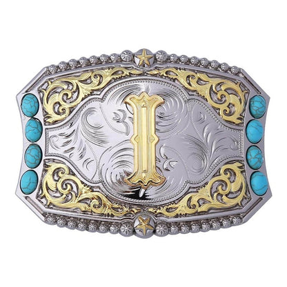 Western Turquoise Initial Letter Belt Buckle