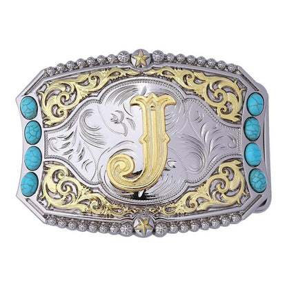 Western Turquoise Initial Letter Belt Buckle
