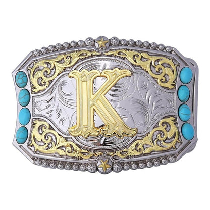Western Turquoise Initial Letter Belt Buckle