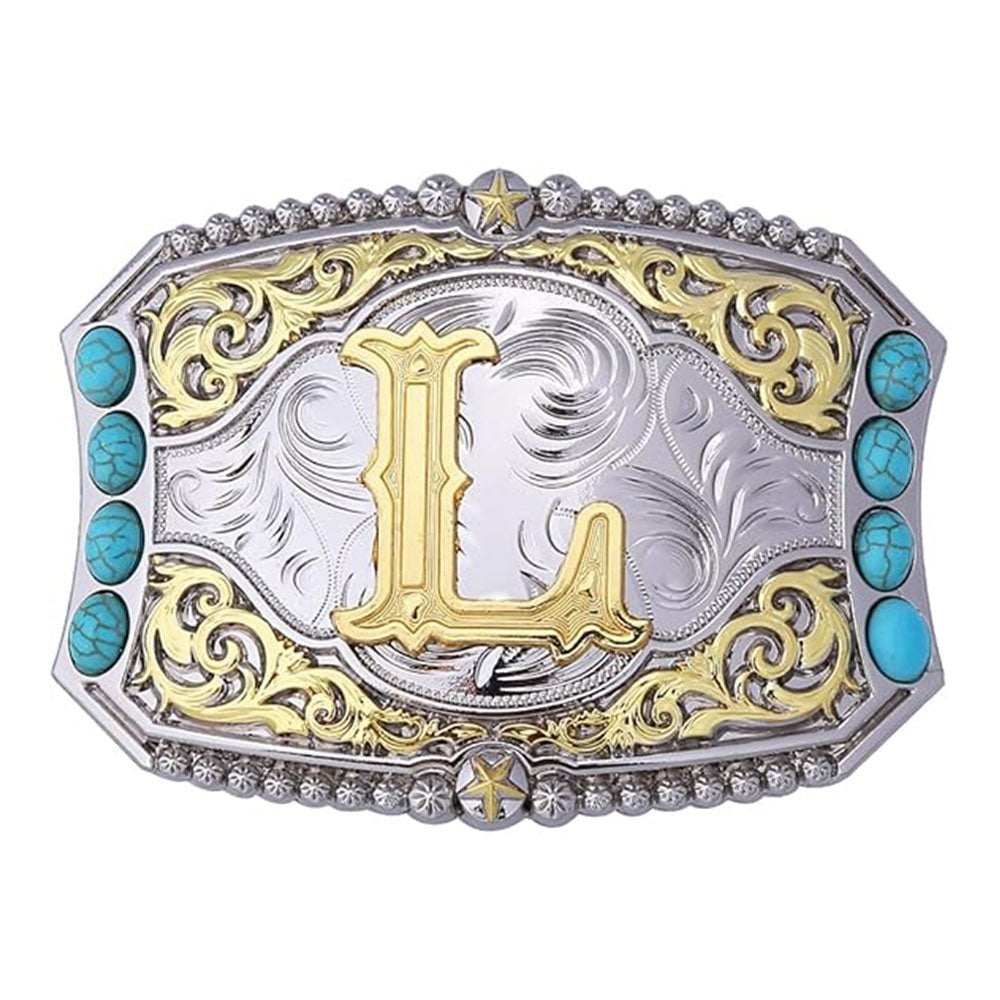 Western Turquoise Initial Letter Belt Buckle