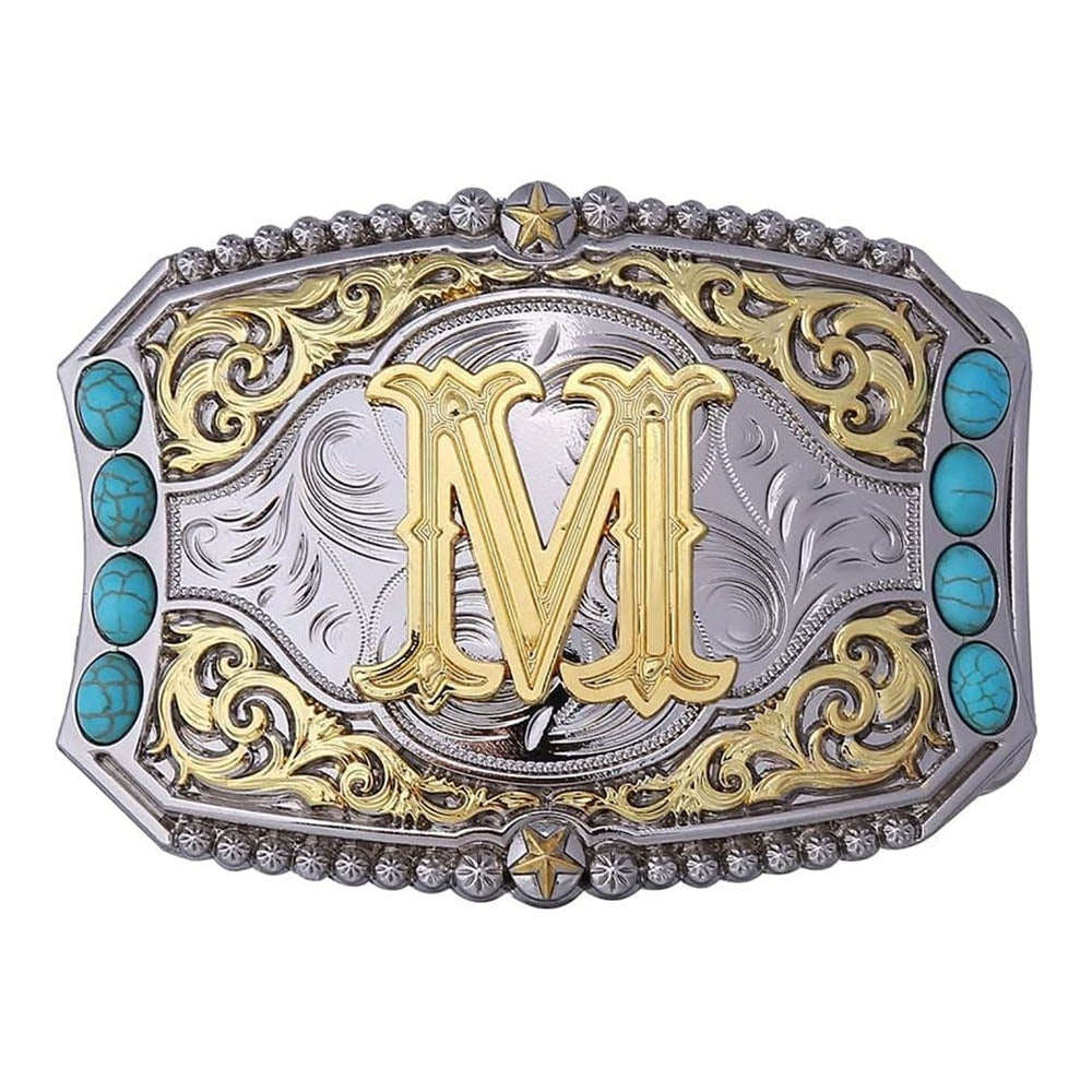 Western Turquoise Initial Letter Belt Buckle