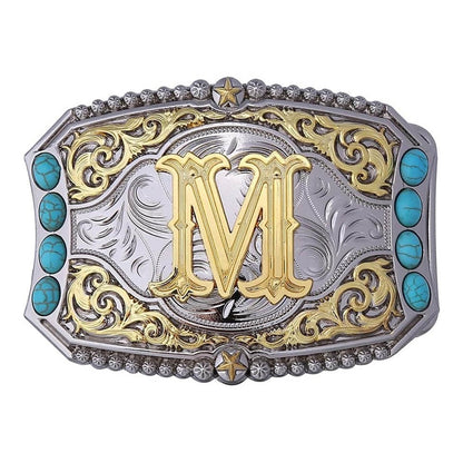 Western Turquoise Initial Letter Belt Buckle