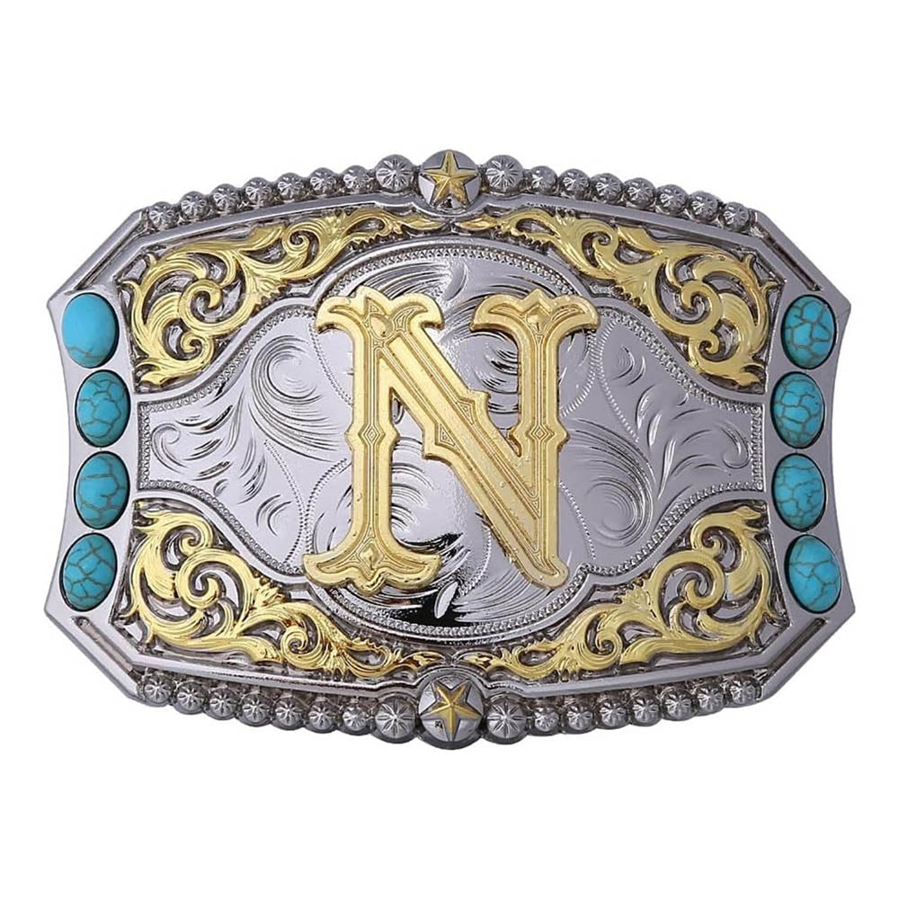Western Turquoise Initial Letter Belt Buckle