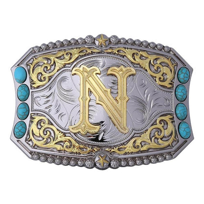 Western Turquoise Initial Letter Belt Buckle