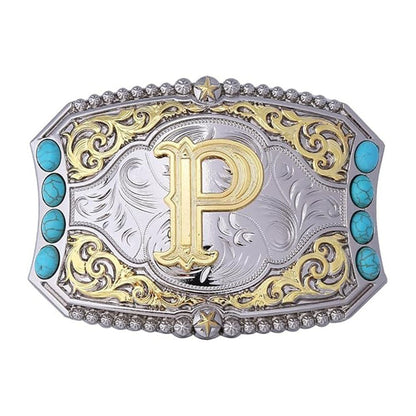 Western Turquoise Initial Letter Belt Buckle