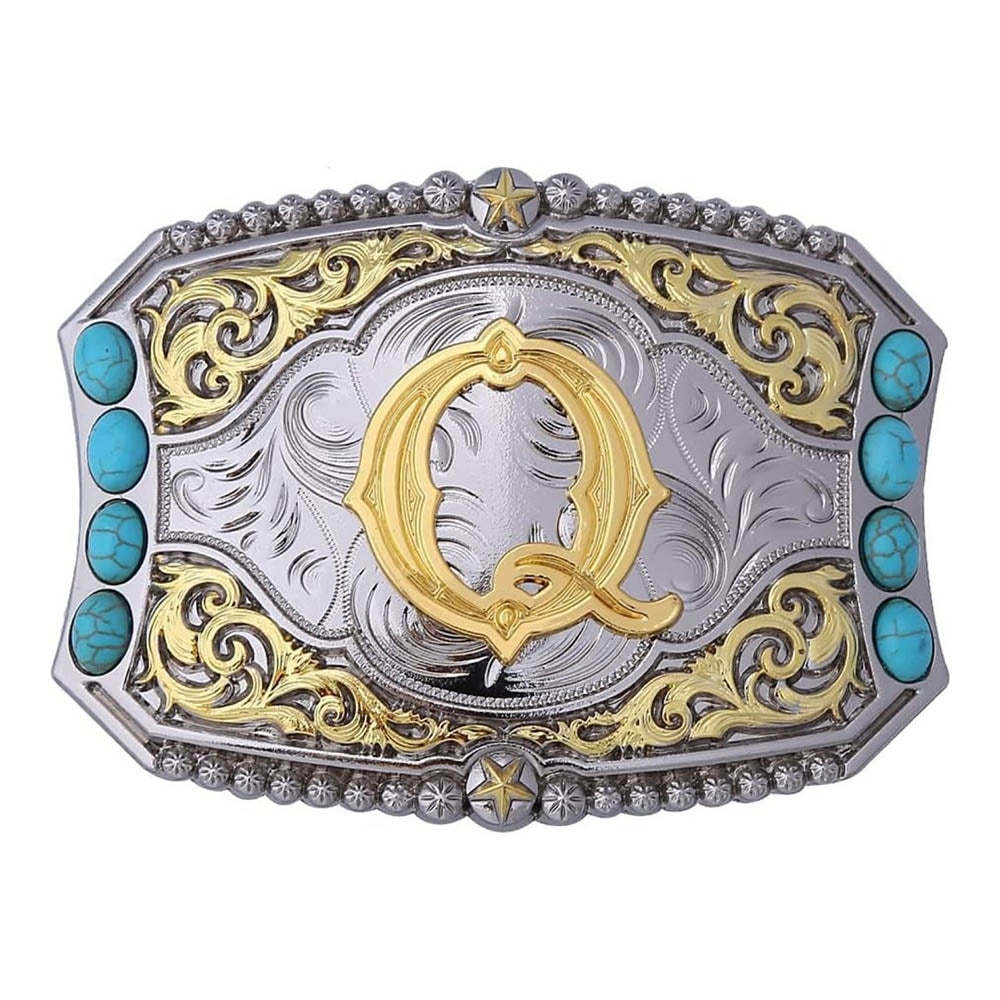 Western Turquoise Initial Letter Belt Buckle