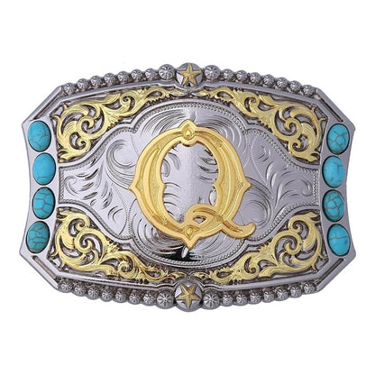Western Turquoise Initial Letter Belt Buckle