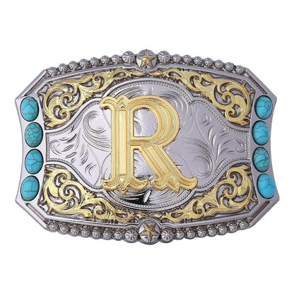 Western Turquoise Initial Letter Belt Buckle