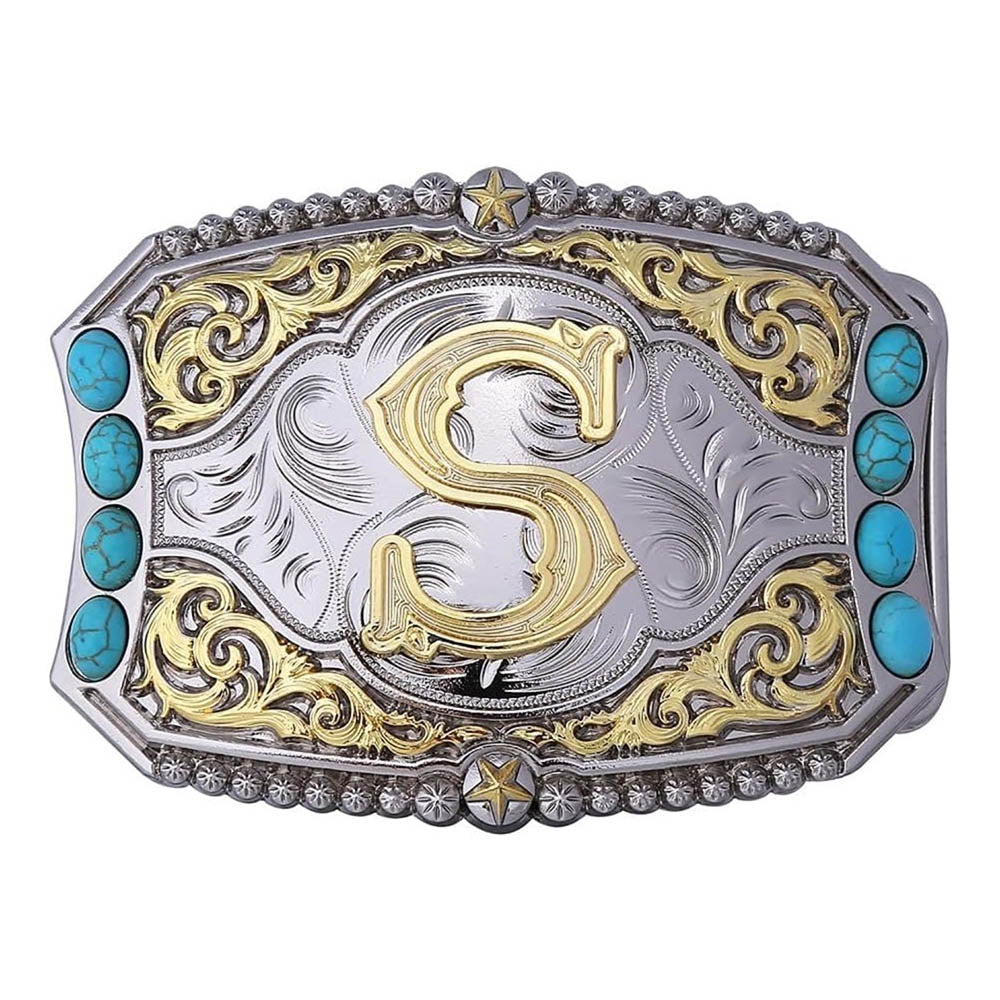 Western Turquoise Initial Letter Belt Buckle