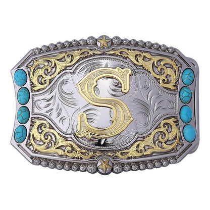 Western Turquoise Initial Letter Belt Buckle