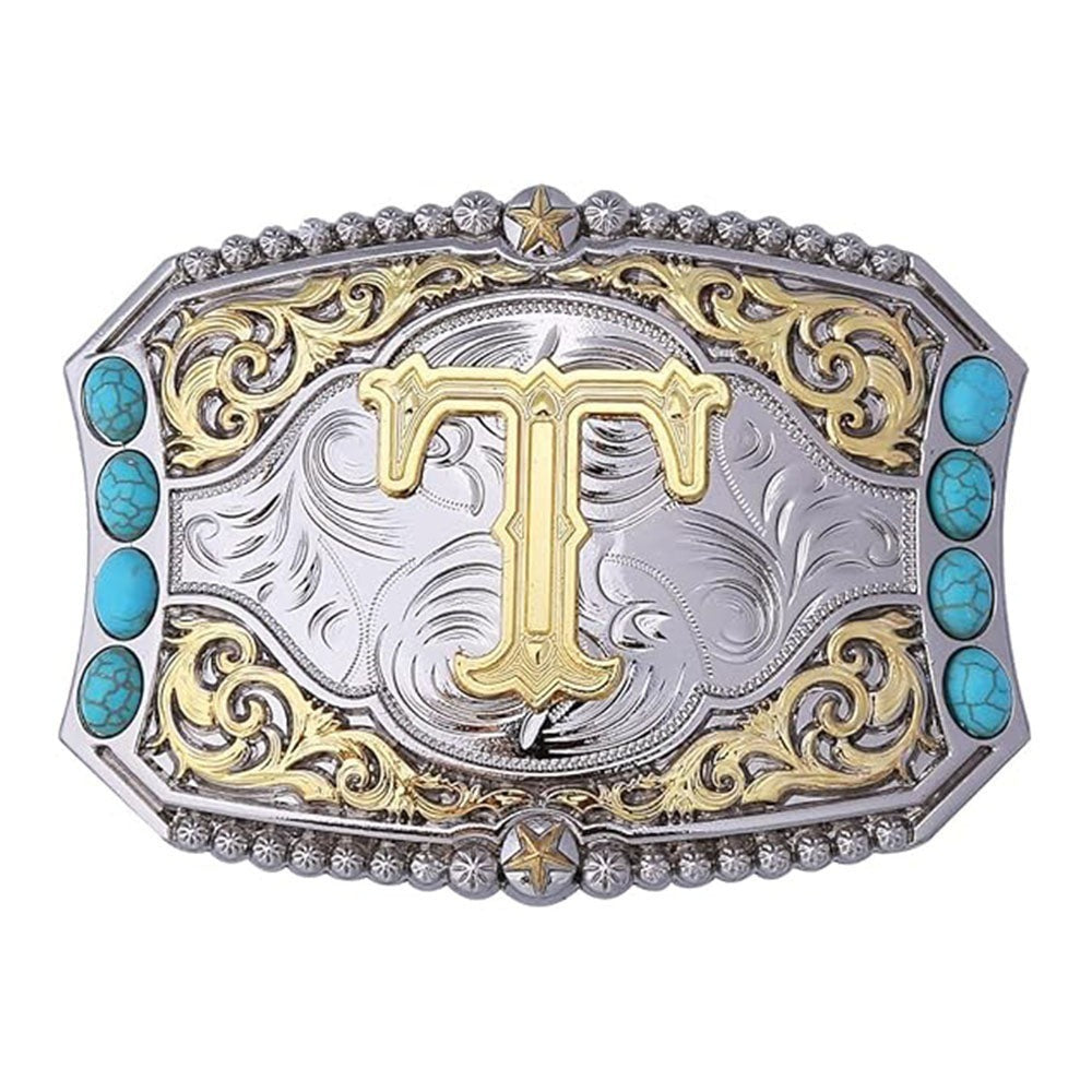 Western Turquoise Initial Letter Belt Buckle