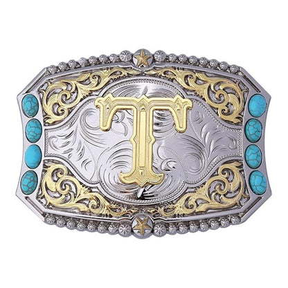 Western Turquoise Initial Letter Belt Buckle