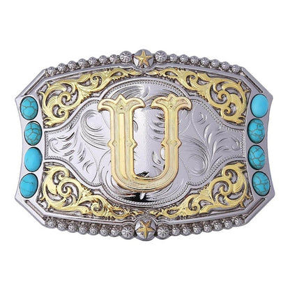 Western Turquoise Initial Letter Belt Buckle