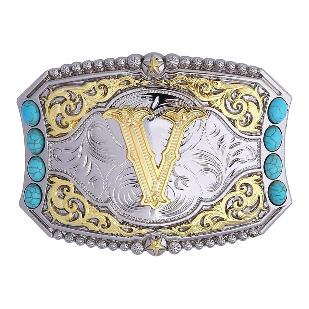 Western Turquoise Initial Letter Belt Buckle