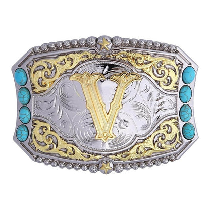 Western Turquoise Initial Letter Belt Buckle