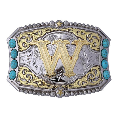 Western Turquoise Initial Letter Belt Buckle
