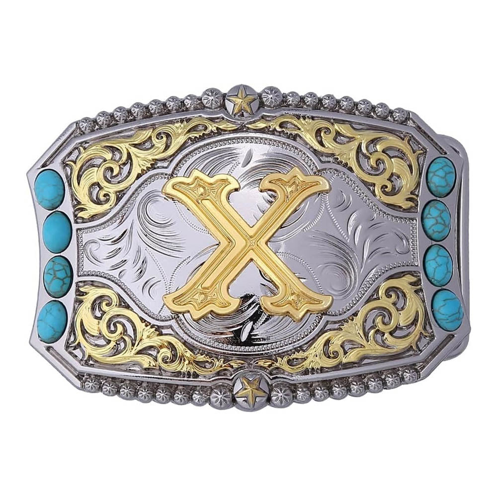 Western Turquoise Initial Letter Belt Buckle