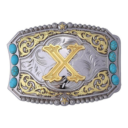 Western Turquoise Initial Letter Belt Buckle