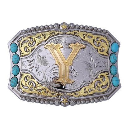 Western Turquoise Initial Letter Belt Buckle