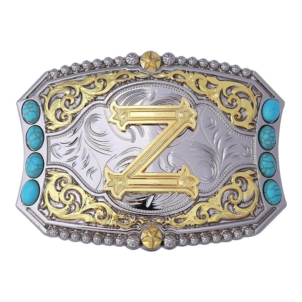 Western Turquoise Initial Letter Belt Buckle