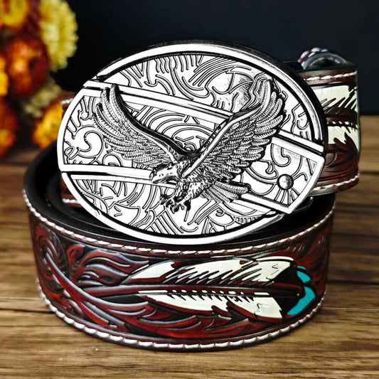 Western Feather Embossed EDC Belt with Multi-Function Buckle