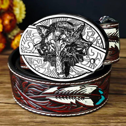 Western Feather Embossed EDC Belt with Multi-Function Buckle
