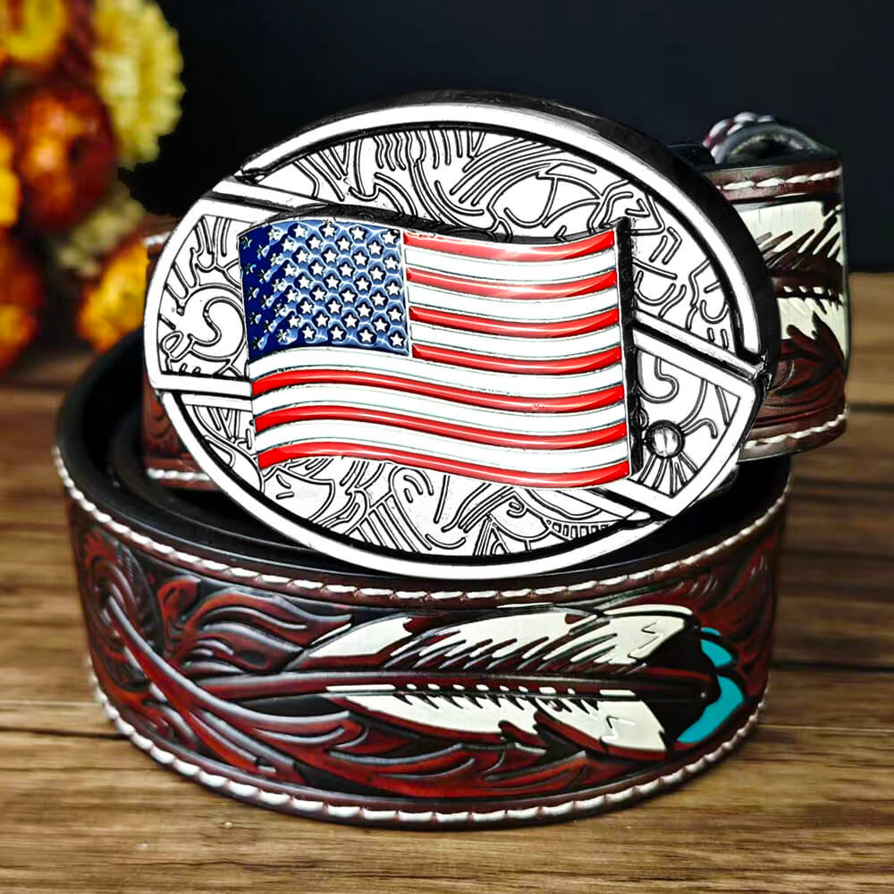Western Feather Embossed EDC Belt with Multi-Function Buckle